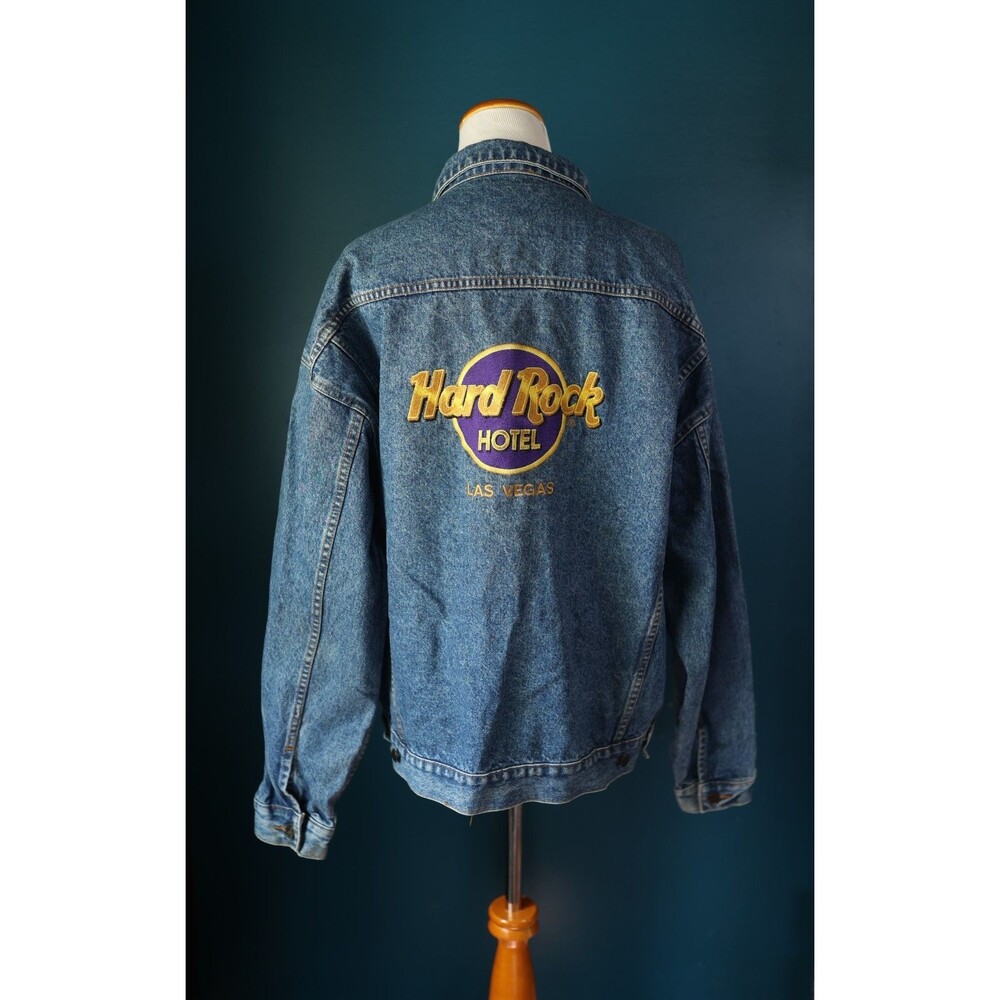 Vintage 90's Hard Rock Hotel Las Vegas Embroidered Jean Denim Trucker Jacket XL